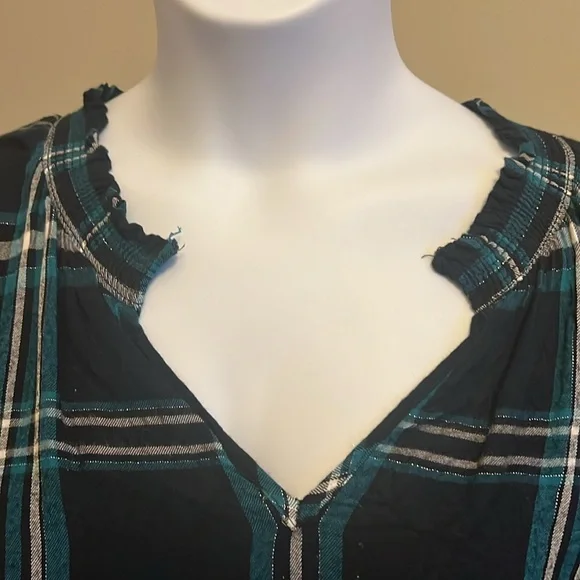 Lane Bryant Blue Metallic Plaid Popover Flannel Tunic - Picture 2 of 6